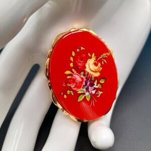 Vintage Red Lucite Floral Brooch, 1970s, 1 3/4 Inches